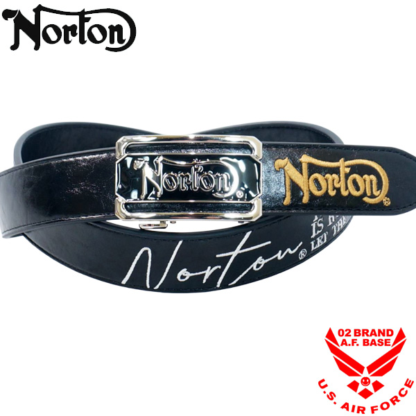ノートン 2026 メンズ ホールレス バックル ベルト 刺繍 261N8100 Norton 【新品】26SS PU 穴無しベルト ロゴ 無地 シンプル DEC1 ノートン（NORTON） ロゴ刺繍 スクエアバックル ホールレス PUレザー