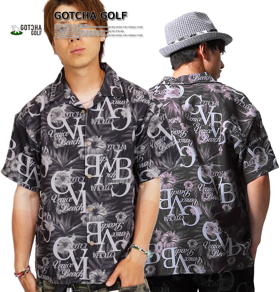 GOTCHA GOLF ガッチャゴルフ リゾートボタニカル柄 ストレッチ 半袖