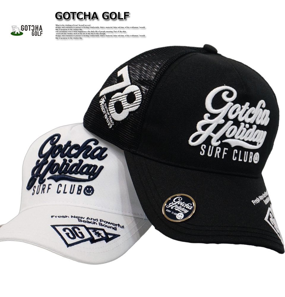 Gotcha Golf ゴルフ フルジップ 黒 M 刺繍ロゴ GOTCHA GOLF ガッチャゴルフ マーカー付き 3Dロゴ刺繍 メッシュ