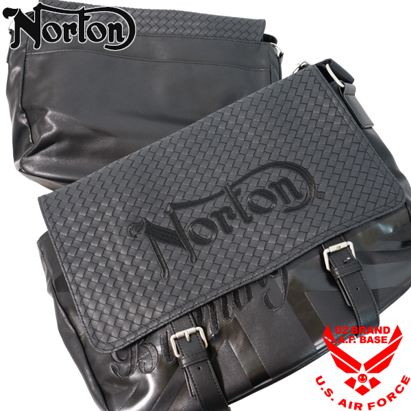 ノートン（NORTON） ロゴ刺繍 編み込み スクエア型 PUレザー