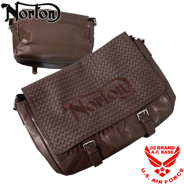 ノートン（NORTON） ロゴ刺繍 編み込み スクエア型 PUレザー 