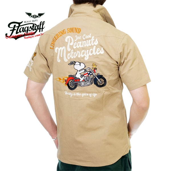 フラッグスタッフ スヌーピーコラボ アメリカンチョッパーバイク刺繍 半袖ワークシャツ メンズ 新作2...