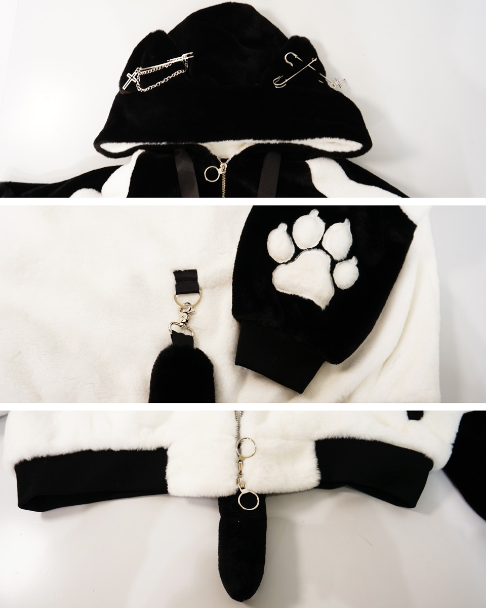 サイコネーション モコモコ猫耳肉球 しっぽ付き ファーフードブルゾン