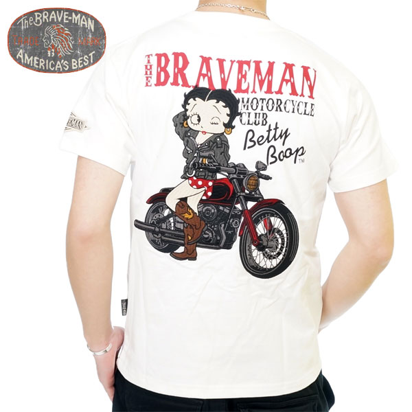 ブレイブマン ベティブープコラボ バイカーズベティー 刺繍 半袖 Tシャツ メンズ 新作2022年モデル THE BRAVE MAN BETTY  BOOP bbb-2211