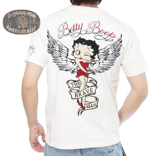 ブレイブマン ベティブープコラボ フライングベティー刺繍 半袖Tシャツ メンズ 新作2023年モデル THE BRAVE MAN BETTY BOOP bbb-2341