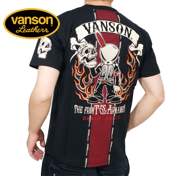 バンソン クローズワーストコラボ デスラビット ホールドスカル 刺繍 半袖Tシャツ メンズ 新作2024年モデル VANSON 武装戦線 TFOA crv-2405｜02brand｜02