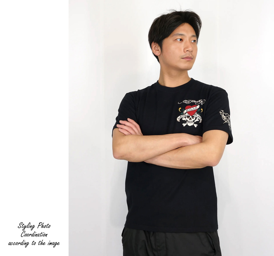 y2k Ed Hardy 刺繍シャツ 半袖 ボックス 短丈 グランジ スカル Ed Hardy エドハーディー ed hardy Tシャツ メンズ オール/刺繍