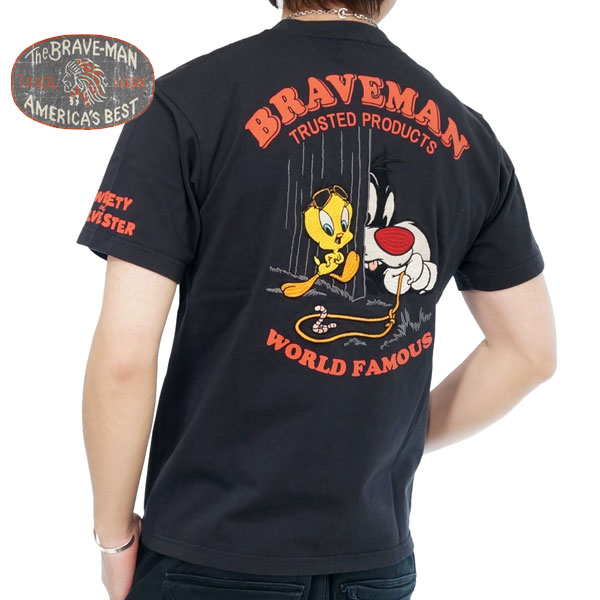 アウトレットセール!!ブレイブマン ルーニーテューンズコラボ トゥイーティー シルベスター刺繍 半袖Tシャツ メンズ BRAVE MAN Looney  Tunes ltb-2308