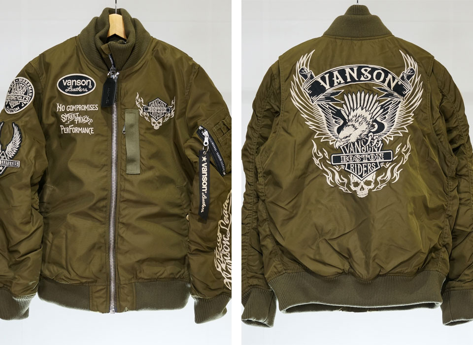 VANSON アウトレットセール!!バンソン ロゴ刺繍 保温加工 MA-1