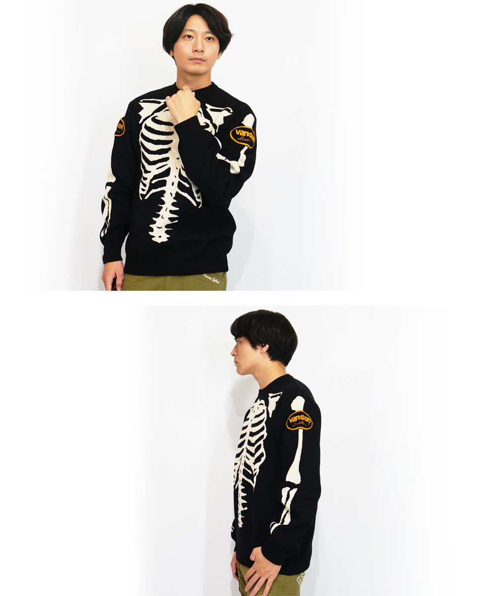 VANSON（バンソン） スケルトンボーン 刺繍 ジャガードニット セーター