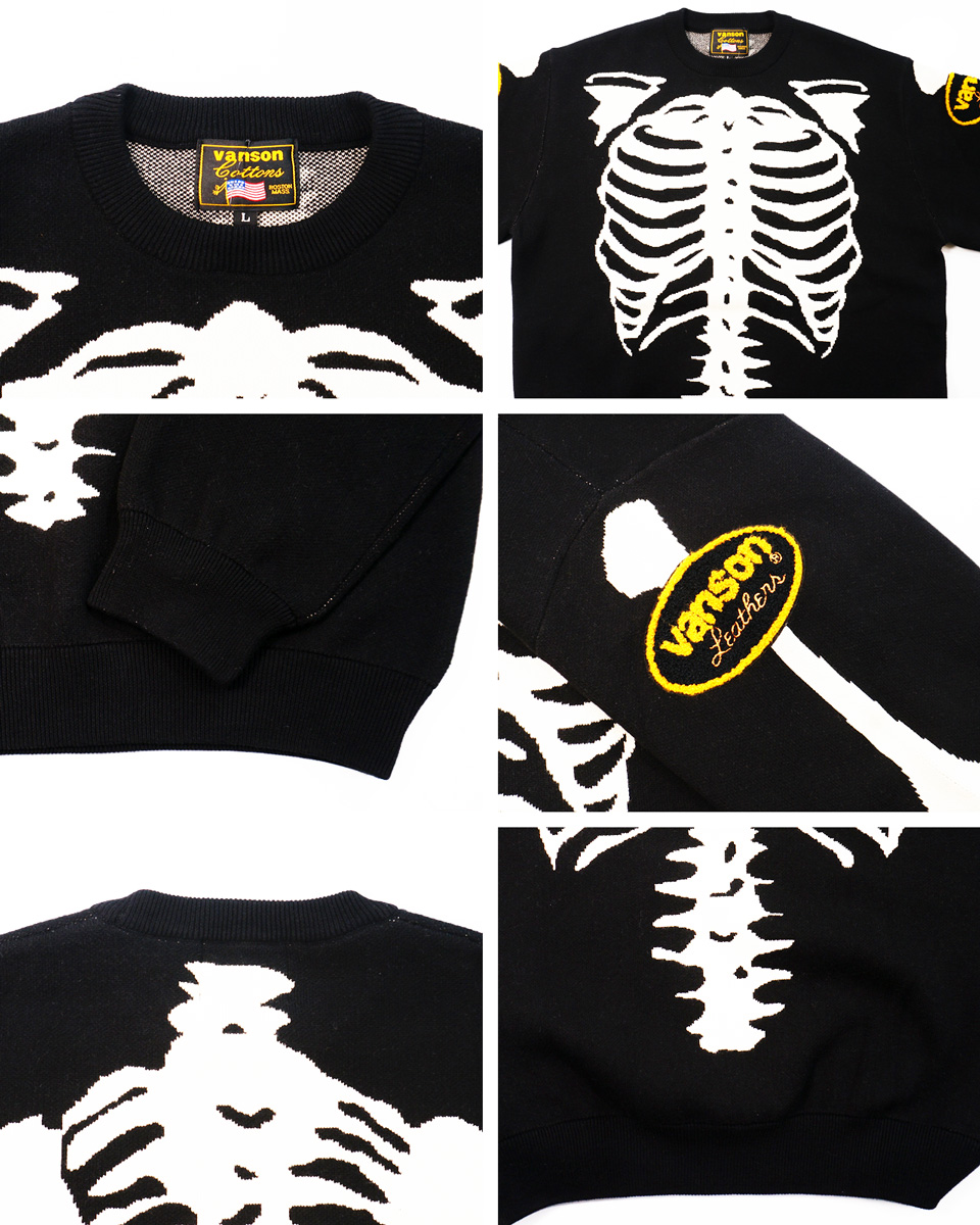 VANSON（バンソン） スケルトンボーン 刺繍 ジャガードニット セーター