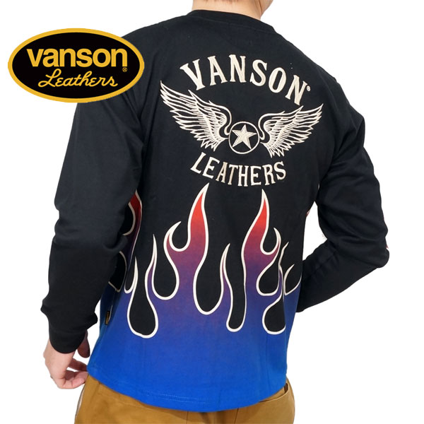 バンソン フライングスターファイヤーパターン 刺繍 長袖Tシャツ ロンTee メンズ 新作2024年モデル VANSON nvlt-2403｜02brand｜02