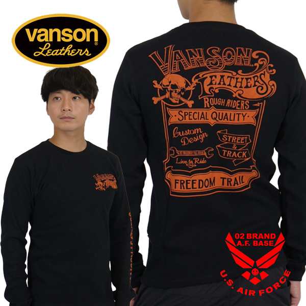 VANSON ロゴ＆スカル サーマル ロンTEE (NVLT-2510) 【送料無料】バンソン 長袖Tシャツ VANSON（バンソン） スカル&ロゴ プリント サーマル 長袖Tシャツ ロン