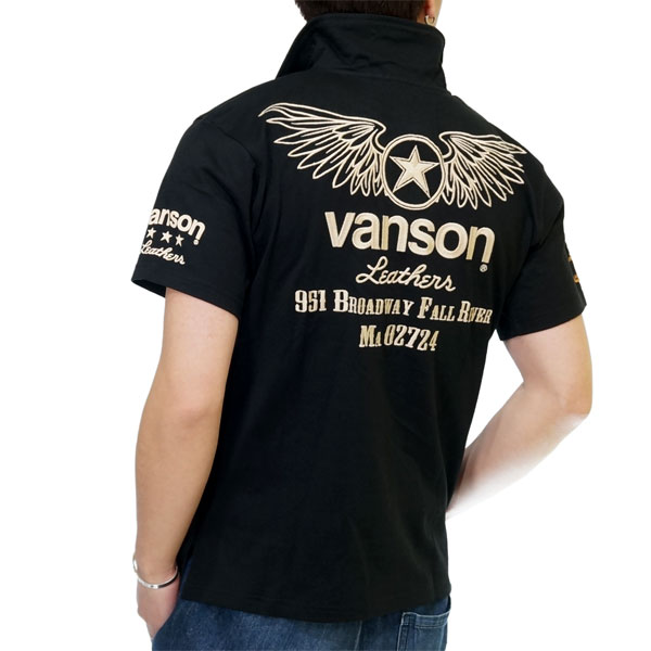 バンソン フライングエンブレム刺繍 天竺 半袖ポロシャツ メンズ 新作2024年モデル VANSON nvps-2201｜02brand｜02