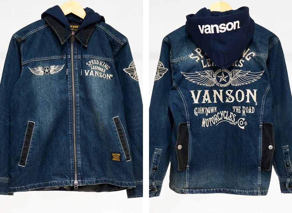 VANSON バンソン フライングスター刺繍 フード脱着式 デニム