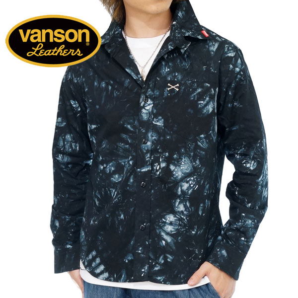 バンソン クロスボーン刺繍 ツイル 長袖シャツ メンズ 新作2023-2024年モデル VANSON...