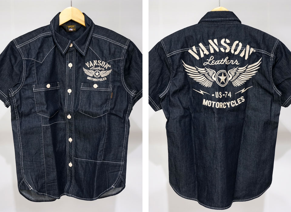 バンソン フライングスター刺繍 デニム 半袖シャツ メンズ 新作2024年モデル VANSON nvss-2401