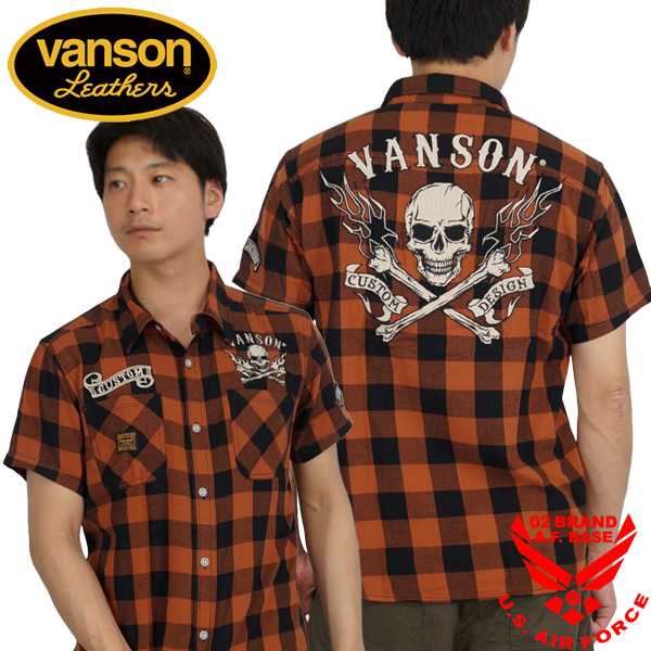 バンソン クロスボーンスカル刺繍 半袖チェックシャツ メンズ 新作2025年モデル VANSON nvss-2502 | VANSON | 02