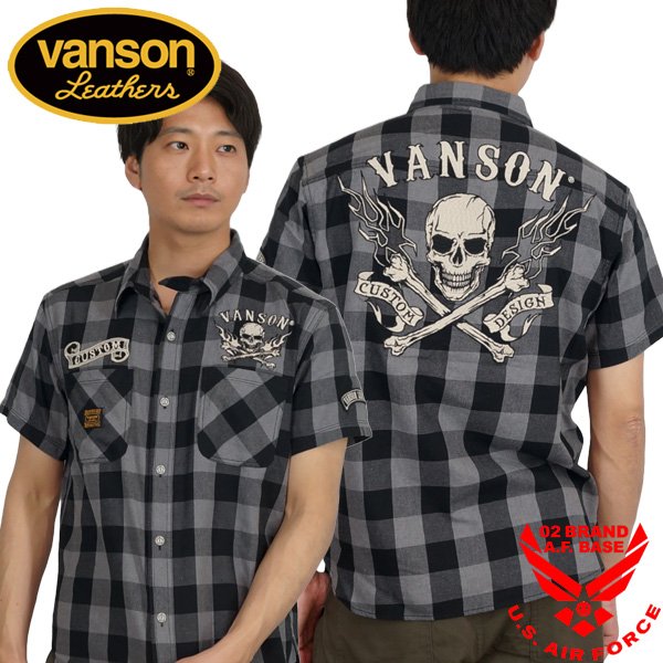 バンソン クロスボーンスカル刺繍 半袖チェックシャツ メンズ 新作2025年モデル VANSON nvss-2502 | VANSON | 01
