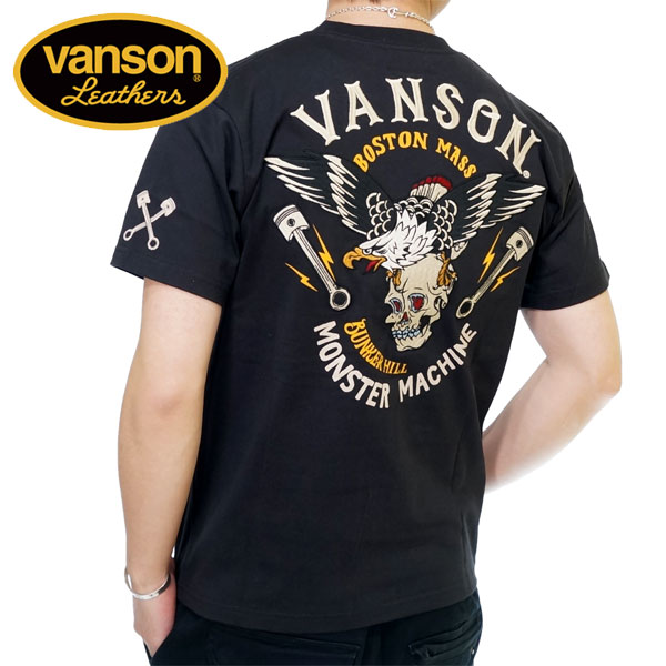 アウトレットセール!!バンソン イーグルスカル 刺繍 半袖 Tシャツ メンズ 新作2022年モデル VANSON nvst-2214｜02brand｜02