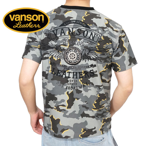 バンソン フライングホイール刺繍 ドライ 半袖Tシャツ メンズ 新作2024年モデル VANSON ...
