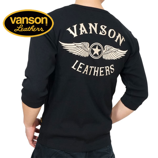 バンソン フライングエンブレム刺繍 テレコ Vネック 6分袖Tシャツ メンズ 新作2024年モデル VANSON nvst-2410｜02brand｜02