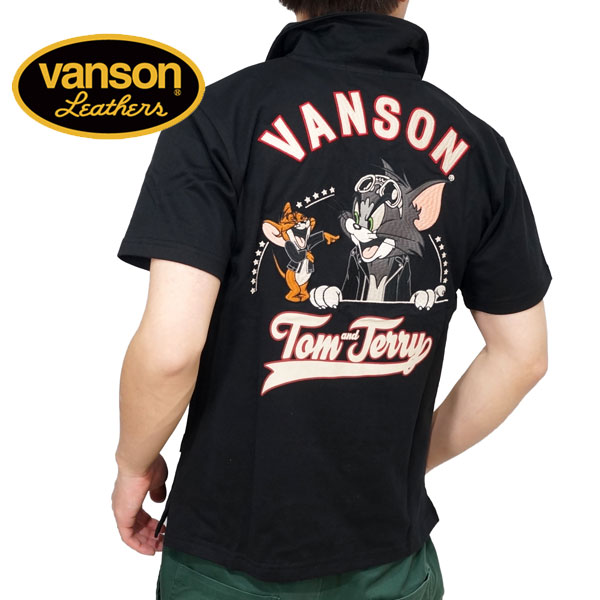 バンソン トムとジェリーコラボ ライダーストムジェリ刺繍 半袖ポロシャツ メンズ 新作2024年モデル VANSON tjv-2411｜02brand｜02