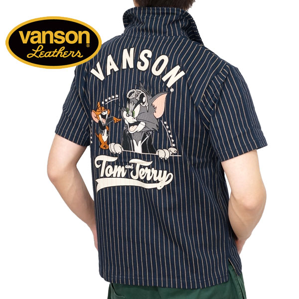 バンソン トムとジェリーコラボ ライダーストムジェリ刺繍 半袖ポロシャツ メンズ 新作2024年モデル VANSON tjv-2411｜02brand｜03