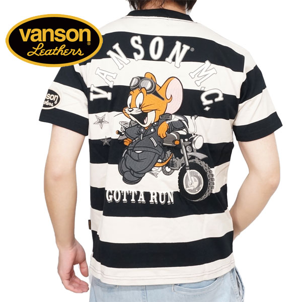 バンソン トムとジェリーコラボ バイカーズジェリー刺繍 半袖Tシャツ メンズ 新作2024年モデル ...
