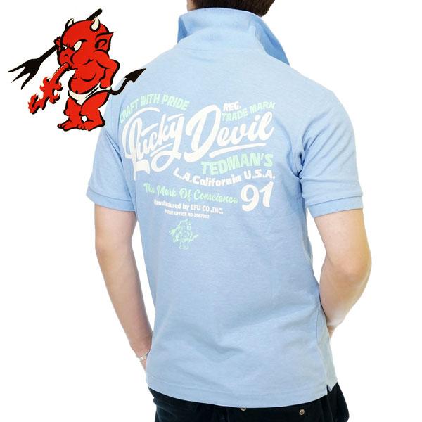 テッドマン Lucky Red Devil レタリングプリント ドライ半袖ポロシャツ メンズ ユニセックス 新作2022年モデル TEDMANS tsps-139d1｜02brand｜03