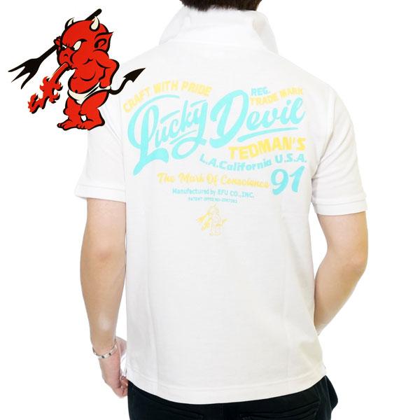 テッドマン Lucky Red Devil レタリングプリント ドライ半袖ポロシャツ メンズ ユニセックス 新作2022年モデル TEDMANS tsps-139d1｜02brand｜02