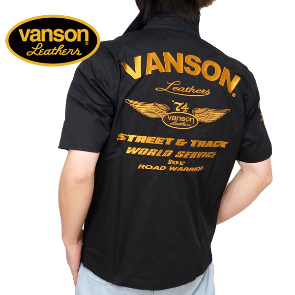バンソン フライングエンブレム刺繍 ストレッチ 半袖ワークシャツ メンズ 新作2024年モデル VA...