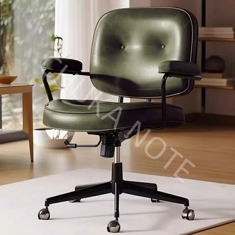 本革 背もたれ椅子 レトロ風 書斎 PCチェア デスクチェア ロッキング