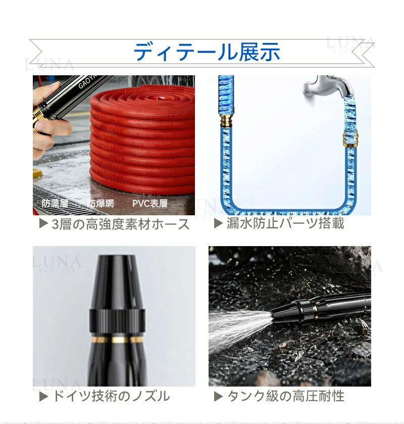 特に強力】高圧洗浄ノズル 電源不要 洗車 ホース 散水ノズル セット