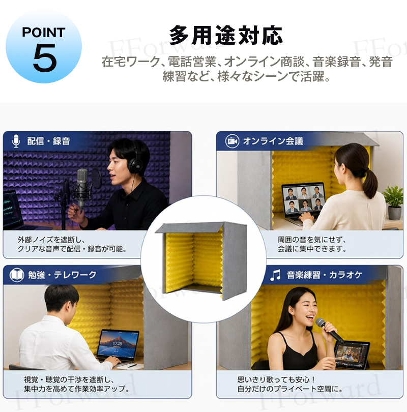 簡易防音ブース 1人用 5cm厚吸音材 卓上防音ボックス 吸音・遮音