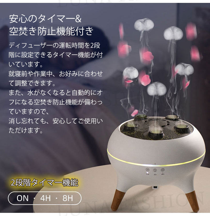 加湿器 卓上加湿器 アロマ加湿器 7色LEDライト クラゲ加湿器 スマート