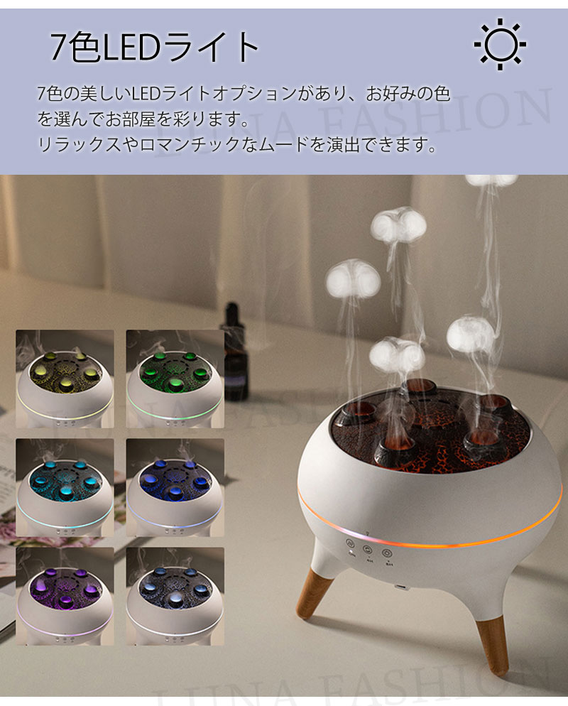 加湿器 卓上加湿器 アロマ加湿器 7色LEDライト クラゲ加湿器 スマート