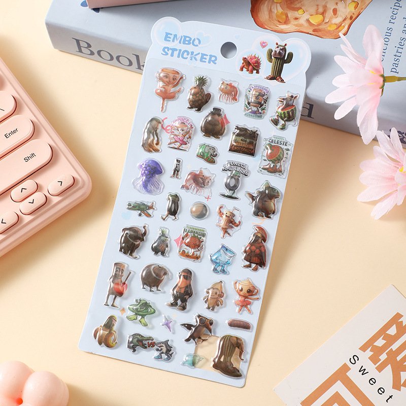 シール 3D 立体 手帳 4枚/8枚セット泡ステッカー 日記シール 子供 大人