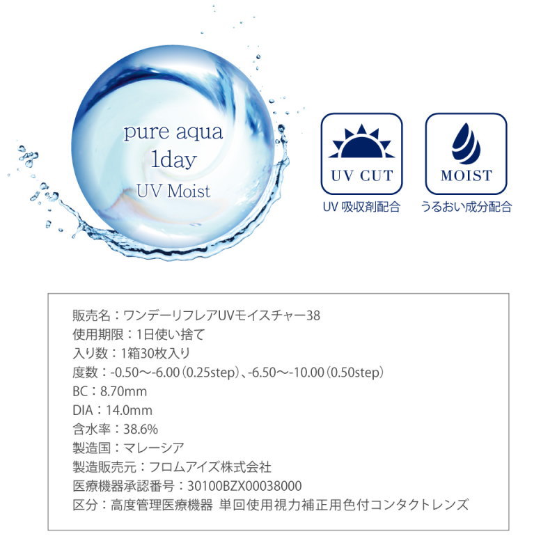 コンタクト ピュアアクアワンデー UV Moist 38 1箱30枚 1日使い捨て コンタクトレンズ UV加工 モイスト クリアコンタクトレンズ  モイスチャー UV ZERU :pa1dayuvm-all:カラコン通販 1-D ROYAL - 通販 - Yahoo!ショッピング