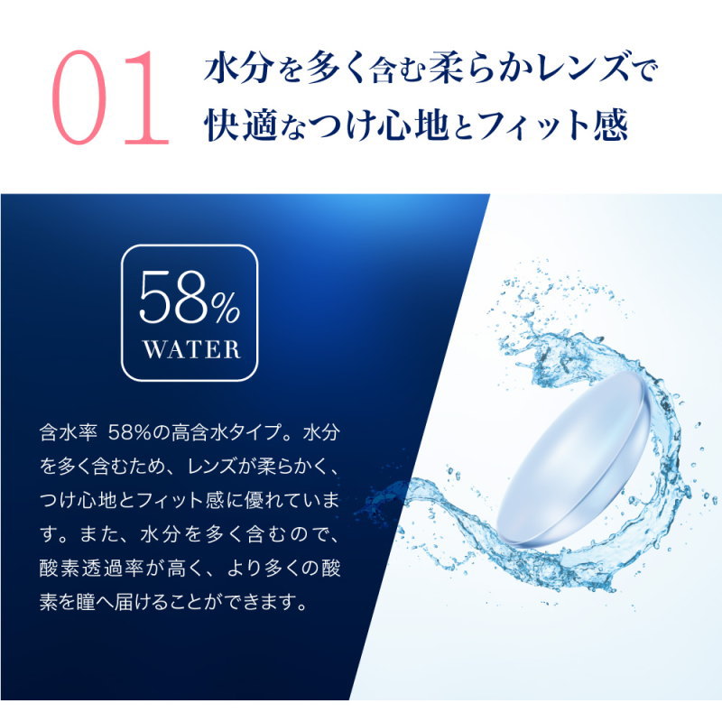 コンタクトレンズ ピュアアクアワンデー UV Moist 58 by ZERU 1箱30枚 高含水 58％ 1日使い捨て コンタクトレンズ UV加工 | pure aqua | 03