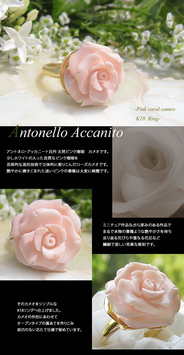 CAMEO（カメオ） Antonello Accanito作 天然ピンク珊瑚 カメオ / K18 