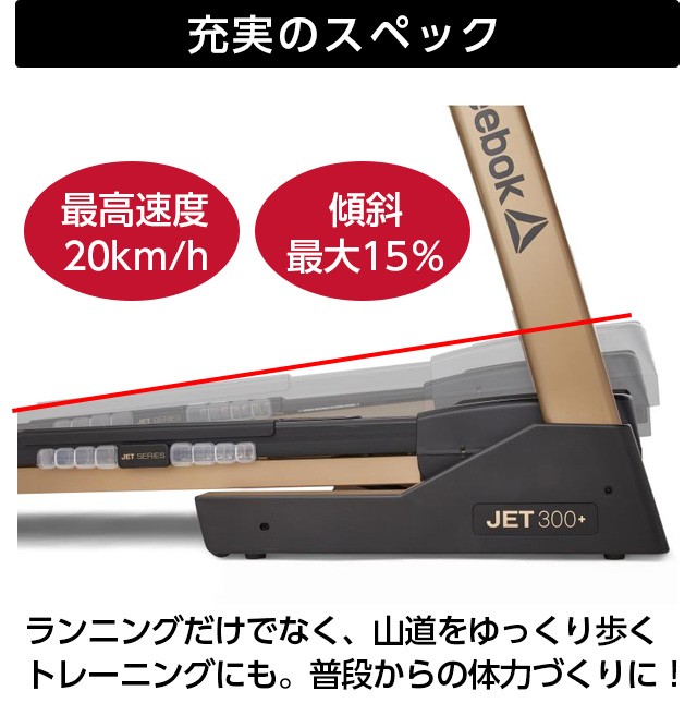 特典 組立設置サービス付き リーボック Reebok トレッドミル JET300＋ 2.5馬力モーター搭載 ランニングマシン ルームランナー