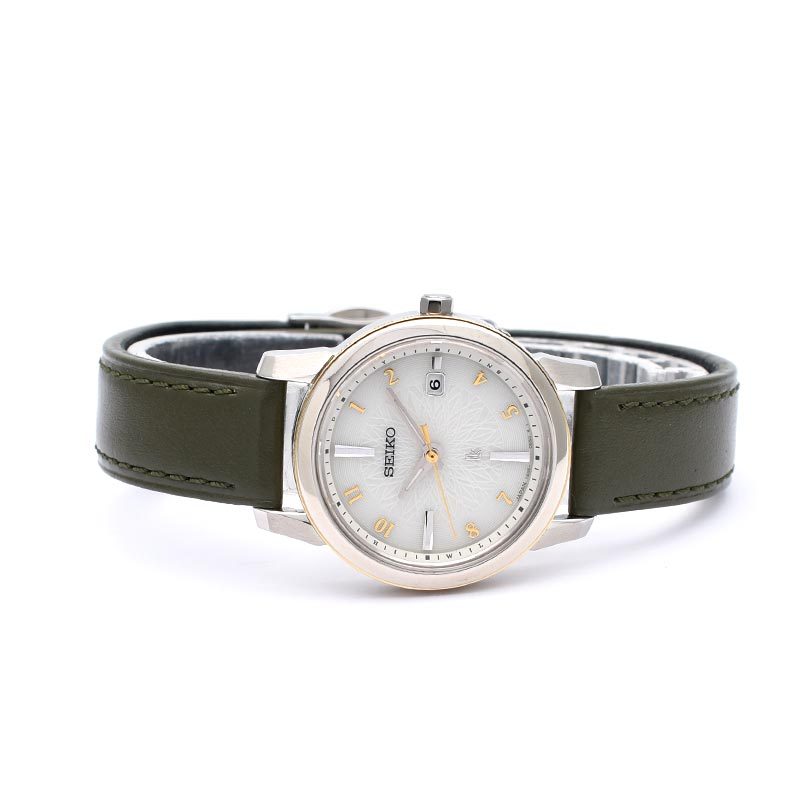 セイコー ルキア LUKIA ソーラー 電波 SSQV096 アイコレクション ニュアンスカラー カーキ 革ベルト 腕時計 レディース