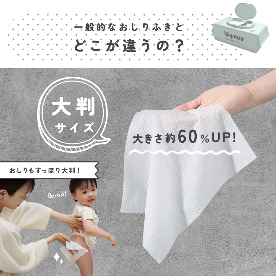 おしりふき 大判 一枚ですっきり 厚手 蓋付き 80枚入り ウェットティッシュ 体拭き おしり拭き お尻拭き お尻ふき 水分たっぷり 肌にやさしい 無添加 シート 介護  赤ちゃん ベビー  Hugmuu ハグムー