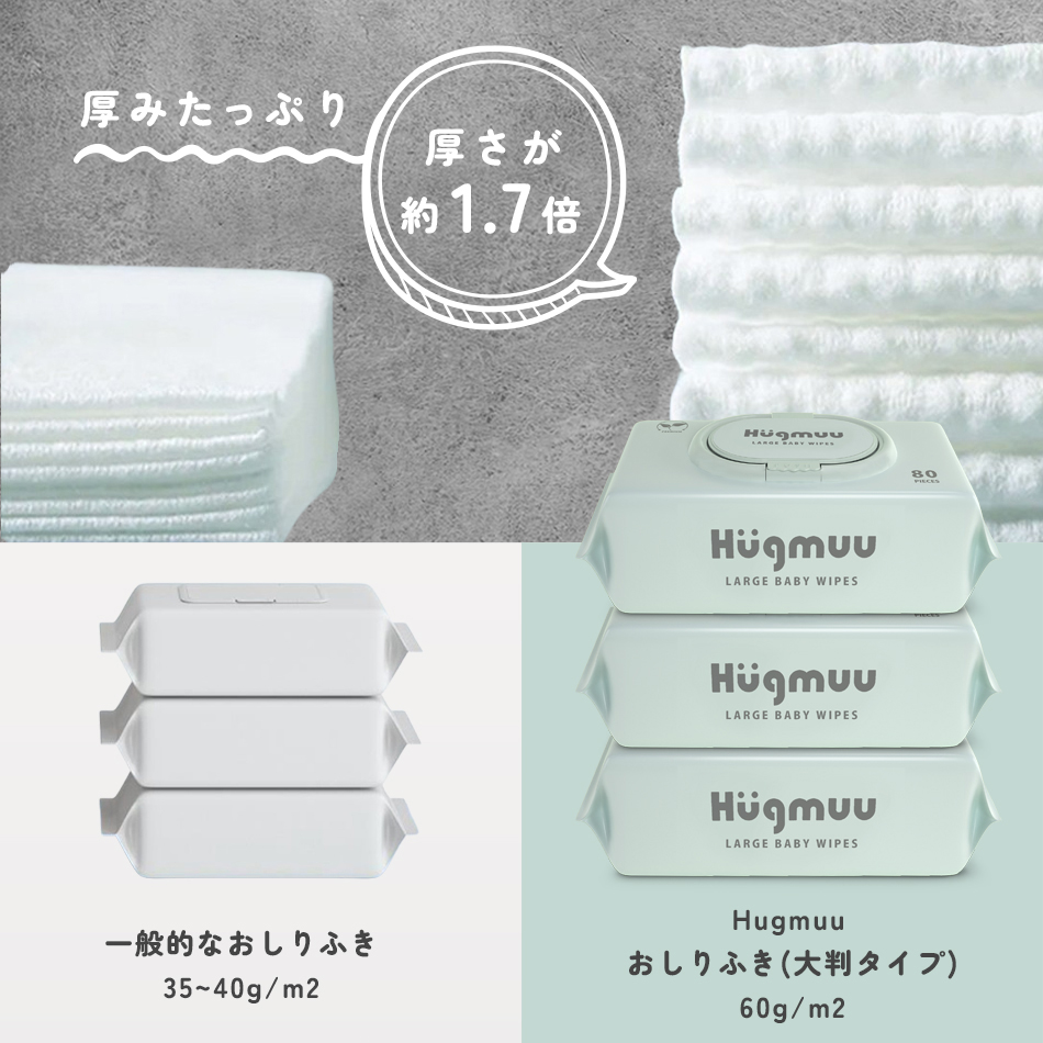 おしりふき 大判 一枚ですっきり 厚手 蓋付き 80枚入り ウェットティッシュ 体拭き おしり拭き お尻拭き お尻ふき 水分たっぷり 肌にやさしい 無添加 シート 介護  赤ちゃん ベビー  Hugmuu ハグムー