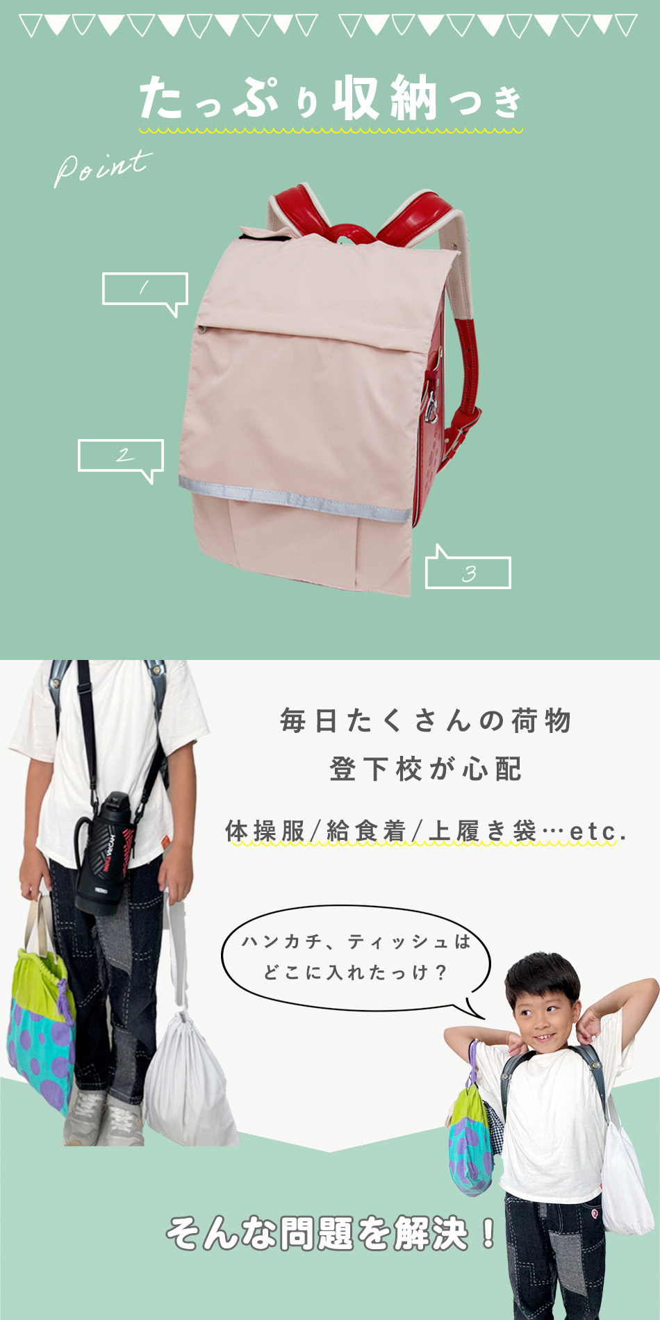 ランドセルカバー 収納付き 撥水 厚手生地 たくさん収納できる Hugmuu