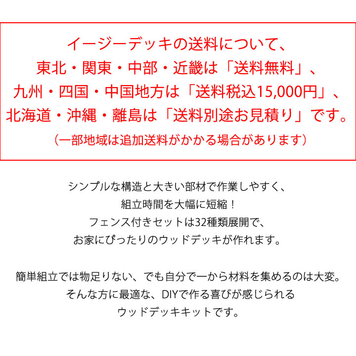 ウッドデッキ 人工木 イージーデッキ H800フェンス3面 2.5坪 W4397×D1820×H400〜600 本格組立式 ※一部地域送料無料※ 庭  ガーデン 屋外 樹脂 DIY