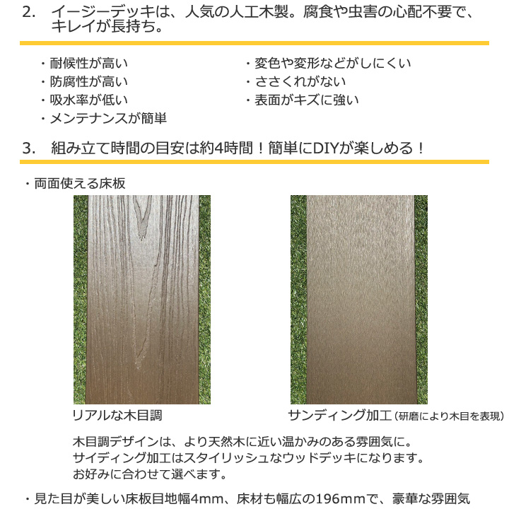 ウッドデッキ 人工木 イージーデッキ H800フェンス3面 2.5坪 W4397×D1820×H400〜600 本格組立式 ※一部地域送料無料※ 庭  ガーデン 屋外 樹脂 DIY