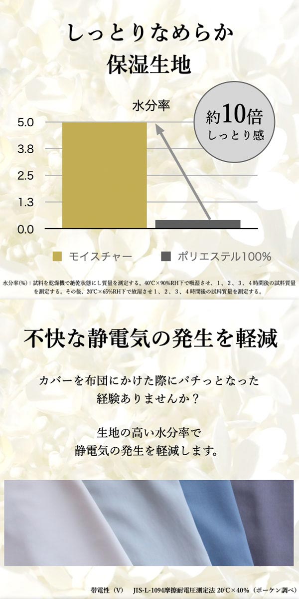 しっとりなめらか保湿生地/静電気の発生を軽減