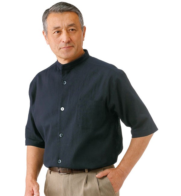 【新品未使用】ガルニエ　二枚衿スタンドジップアップカットソー 近江ちぢみ スタンド衿五分袖シャツ メンズ 春夏 5分袖 日本製 立襟 50